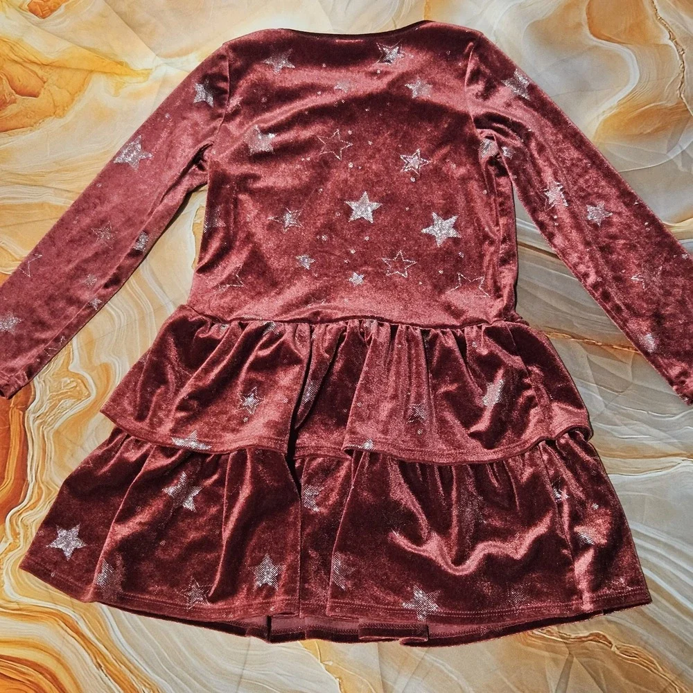 Gymboree Girls Size 5T Burgundy Velour Star Ruffle Dress Long Sleeve Holiday